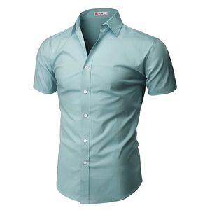 H2H Mint Short Sleeve Slim Fit Button Up Shirt